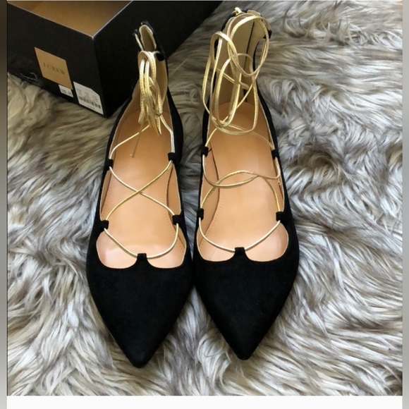 J. Crew Suede lace up flats black and gold- 8.5 - Picture 4 of 8